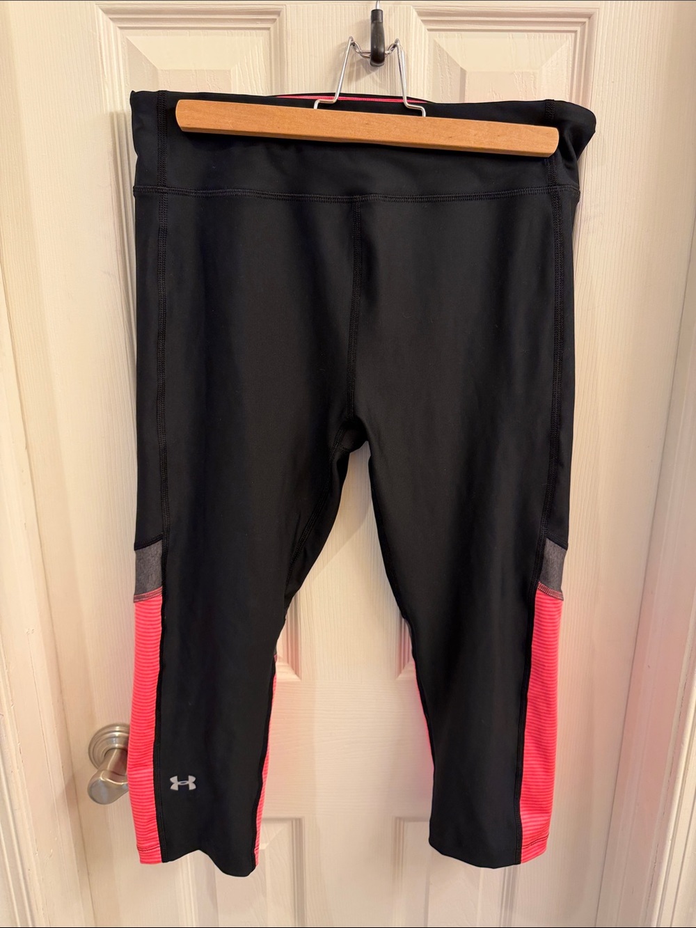 Under Armour Black Leggings with Neon Coral Side Panels